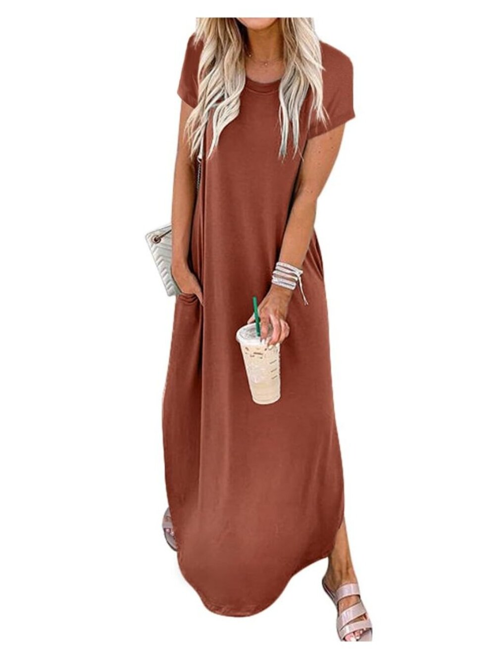 Women Summer Long Sundress Crewneck Short Sleeve Maxi Dress 2026 Casual Loose